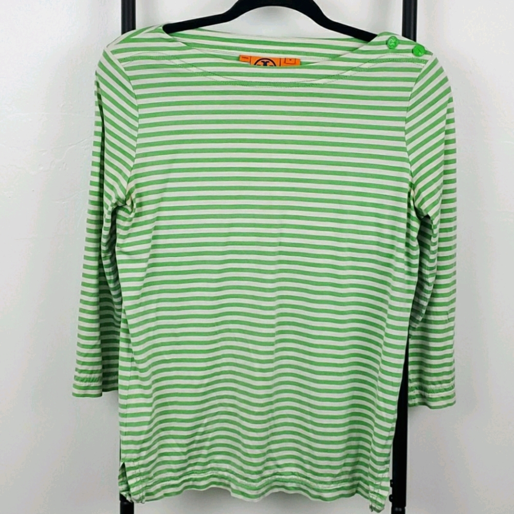 Tory Burch top t-shirt strips 3/4 sleeve  silk blend women size M